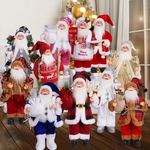 Detailed collection of 12 inch Santa Claus figurines in various festive outfits for decor