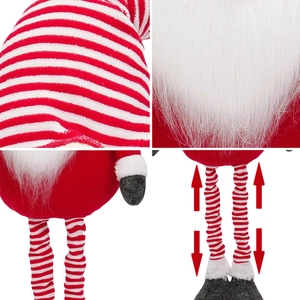 Standing Christmas gnome with red striped hat and telescopic legs for adjustable height