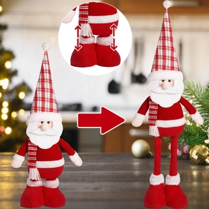 Adjustable height 20-inch Santa Claus doll showing telescopic legs mechanism for Christmas decor