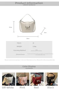 Tableau des tailles pour sac seau femme avec dimensions, matériau PU et couleurs