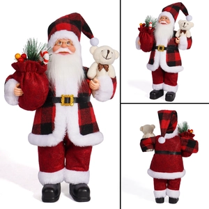 12-inch standing Santa Claus doll in red plaid outfit for Christmas window display