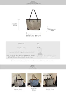 Detailed size parameters and triple color showcase of the large PU tote bag