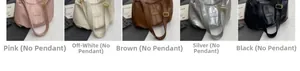 Five available colors of soft pleated tote bags including pink beige brown silver and black