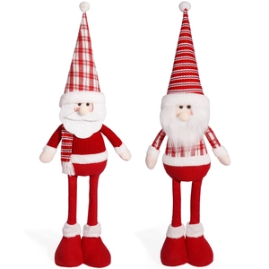 Standing 20-inch Santa Claus plush dolls in red and white plaid holiday decorations