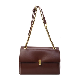 Borsa a tracolla in pelle marrone scuro con catena dorata e chiusura in metallo
