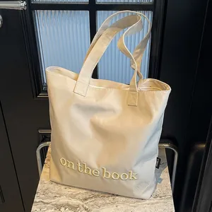 Aesthetic Canvas Tote Bag Large Capacity For Women School Commute Letter Embroidery Fashion Handbag Versatile-Style