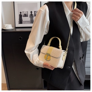 Detail showing crocodile embossed texture and golden metal buckle on the crossbody bag