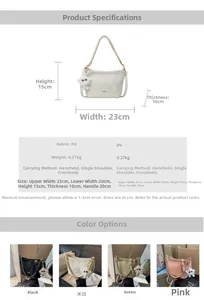 Detailed chart of marble pattern PU bucket bags with chain straps and size specifications