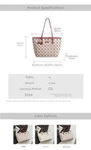Detailed size and material guide for printed tote bag with measurements and specifications