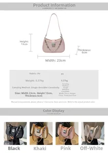 Detailed technical specification chart showing 23x13x6cm bag dimensions and 0.37kg weight