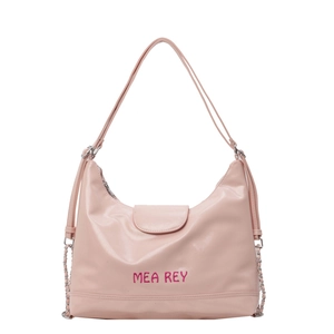 Borsa a mezzaluna rosa con ricamo MEA REY e dettaglio tracolla a catenella