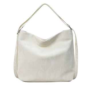 Minimalist beige hobo bag with unique marble texture and wide shoulder strap