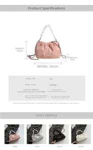 Detailed size chart for the PU pearl handle cloud bag showing 20x14x8cm dimensions
