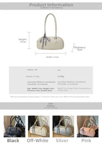 Detailed technical specification chart for minimalist PU shoulder bag with dimensions