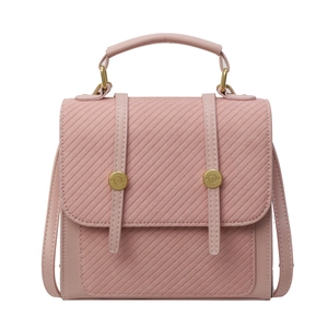 Sac à dos rose minimaliste en cuir PU avec texture diagonale et boucles en métal doré