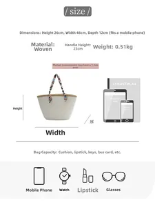 Detailed size specifications for woven tote bag with silk scarf 46x26x12cm dimensions