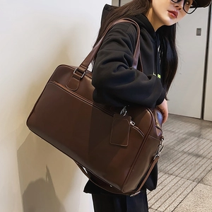 Vintage brown leather tote bag for women with large capacity and dual handle straps