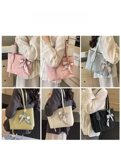 Collage of multi-color pleated tote bags with silk scarves for commute and daily use