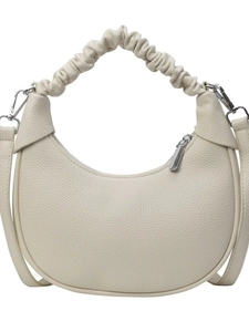 Minimalist cream dumpling crescent bag with lychee texture and pleated handle