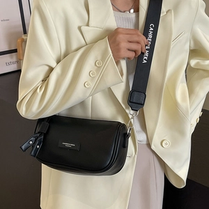 Chic black cylinder crossbody bag with branded wide strap for women's casual office wear