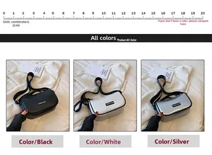 Three bow-knot crossbody bags in black, white, and silver with 20cm size reference scale