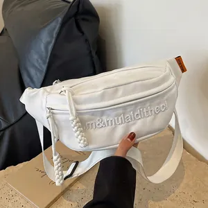 Women Chest Bag Oxford Cloth Waist Pack Letter Embroidery Adjustable Strap Casual Sporty Fanny Pack With Braided Rope