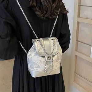Women Butterfly Pattern Mini Backpack Lightweight PU Leather Chain Strap Turn Lock Closure Casual Travel Bag Daypack