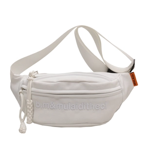 White nylon sports fanny pack with embroidery and orange label for women