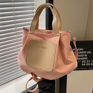 Sac Fourre-tout Grande Capacité Toile Nylon Plissé Sac Bandoulière Sac À Main Couleur Contrastée Poche Plaquée Femmes