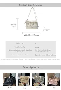 Detailed size chart and four color options for large capacity PU leather tote bag