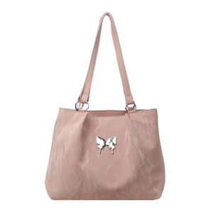 Pink marble pattern butterfly tote bag with large capacity and silver metal ornament