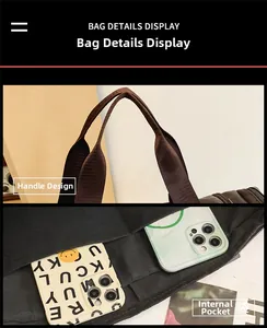 Detail of durable brown travel tote featuring reinforced handles and internal storage pockets