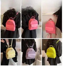 Collage of pleated ballet style backpacks in pastel pink, yellow, purple, and green colors