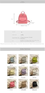 Detailed dimension guide and color chart for compact pleated PU leather backpack for women