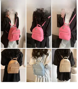 Mini faux leather backpack colors showing various ways to wear the bag on models