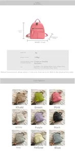Mini PU leather backpack dimensions and 9-color options with pebble texture display