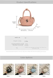 Detailed size specifications and color options for the mini PU leather star crossbody bag