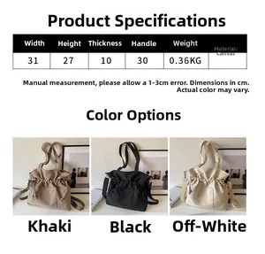 Tableau des tailles détaillé et vue multicolore des sacs fourre-tout en toile plissée