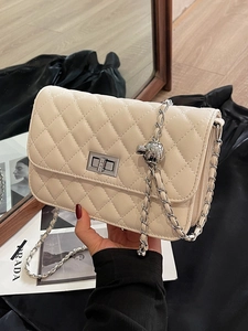 Damen Gesteppte Kleine Quadratische Tasche PU-Leder Kettengurt Verstellbare Metallkugel Drehverschluss Vielseitige Umhängetasche