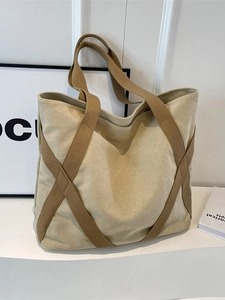 Large Capacity Canvas Tote Bag For Women Contrast Color Minimalist Shoulder Handbag Casual Commuter Bag Streetwear Style
