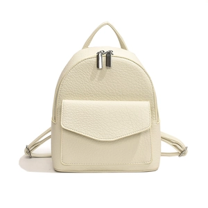 Chic cream white pleated ballet-style backpack in lychee-grained faux leather