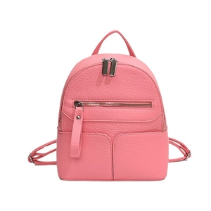 Pink mini PU leather backpack for women with pebble texture and adjustable straps