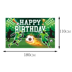 Bannière d'anniversaire thème football avec trophée et graphiques joueurs 180x110cm