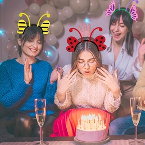 Three-piece spring party headbands featuring bee, ladybug, and butterfly insect designs