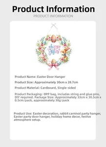 Detail showing 30x28.7cm Happy Easter door hanger dimensions and DIY paper materials