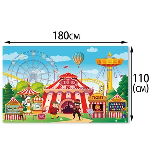 Carnival circus party backdrop with Ferris wheel and carousel, size 180x110cm