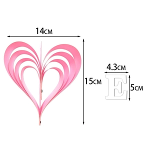 Bannière coeur 3D et décor lettre E pour décorations de Saint-Valentin et dimensions