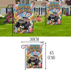 Bandiera da giardino pasquale con monster truck coniglietto e supporto in metallo 30x45cm