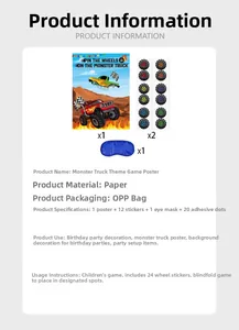 Détails du jeu de fête Monster Truck avec affiche, autocollants, masque et points de colle