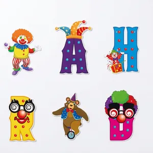 Carnival circus party birthday banners and spiral decorations with size dimensions